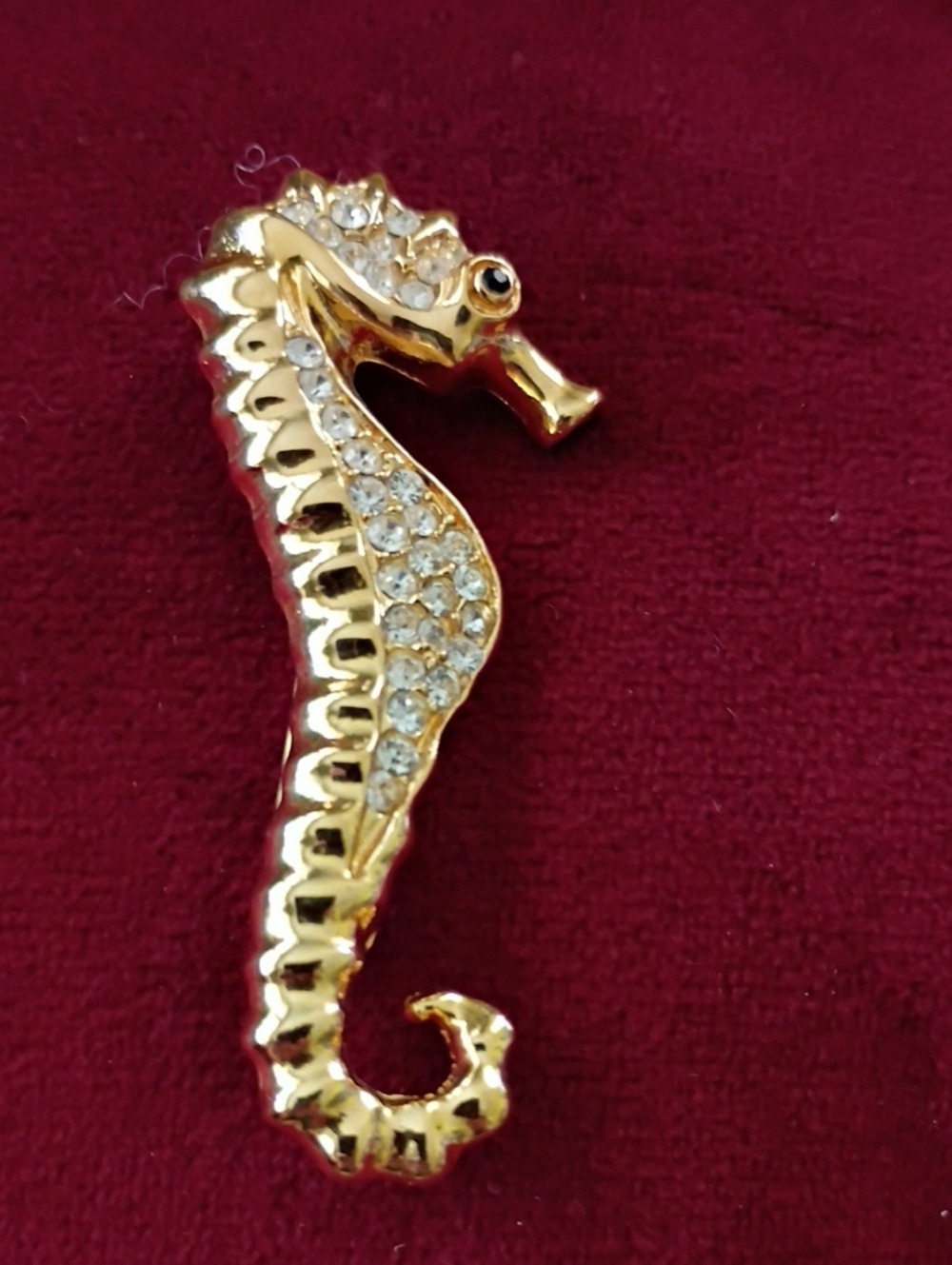 Gold Seahorse Crystal Brooch - Unbranded